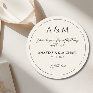 Moderne minimalistische Hochzeit in Beige Runder Aufkleber