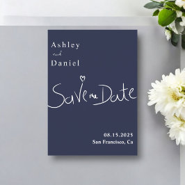 Moderne Minimalistische Hochzeit in blauem Weiß Save The Date