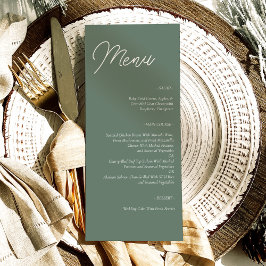 Moderne Minimalistische Hochzeit in Grün Menükarte