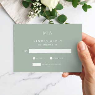 Moderne Minimalistische Hochzeit in Grün RSVP Karte