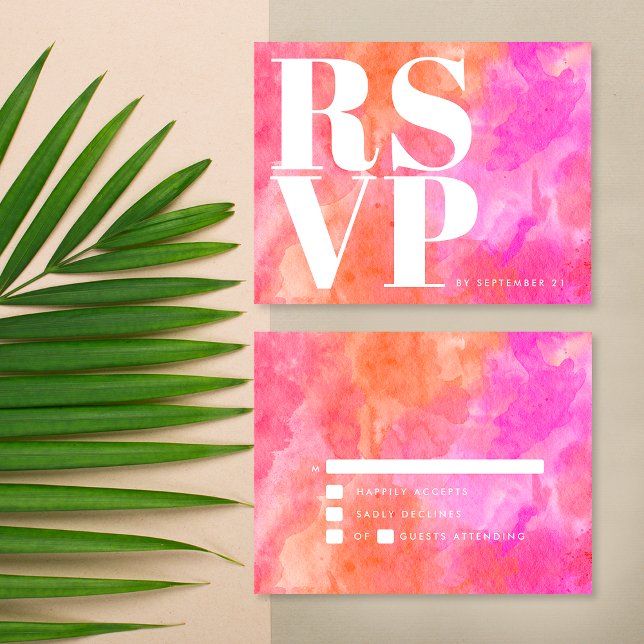 Moderne Minimalistische Hochzeit in Rosa und Orang RSVP Karte (Front / Back)