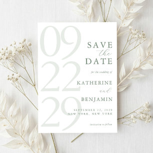 Moderne Minimalistische Hochzeit in Salbeigrün Save The Date