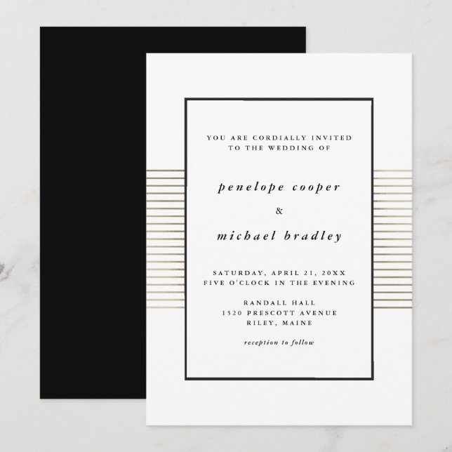 Moderne Minimalistische Hochzeit in Schwarz und We Einladung (Vorne/Hinten)