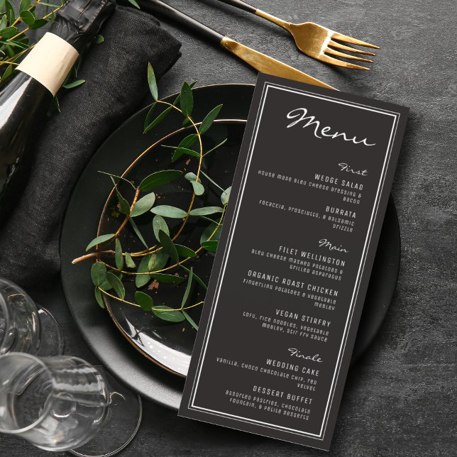 Moderne Minimalistische Hochzeit in Schwarz und We Menükarte (Von Creator hochgeladen)
