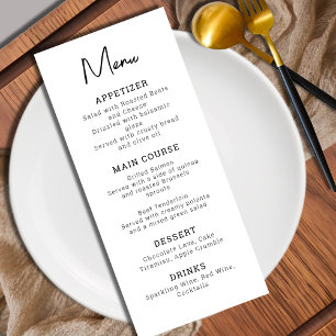 Moderne Minimalistische Hochzeit in Schwarz und We Menükarte