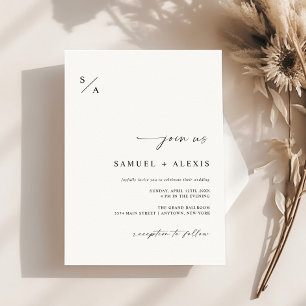Moderne Minimalistische Hochzeit in Schwarz/Weiß Einladung