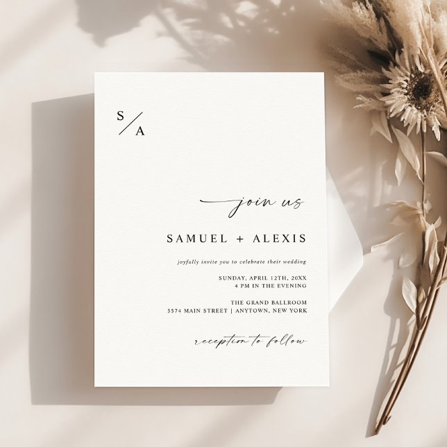 Moderne Minimalistische Hochzeit in Schwarz/Weiß Einladung (Von Creator hochgeladen)