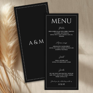 Moderne minimalistische Hochzeit in Schwarz-Weiß Menükarte