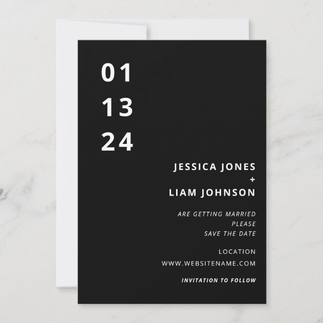 Moderne Minimalistische Hochzeit in Schwarz/Weiß Save The Date (Vorderseite)