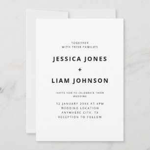 Moderne Minimalistische Hochzeit in Weiß und Schwa Einladung