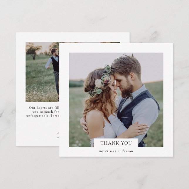 Moderne Minimalistische Hochzeit mit 2 Fotos Dankeskarte (Vorne/Hinten)