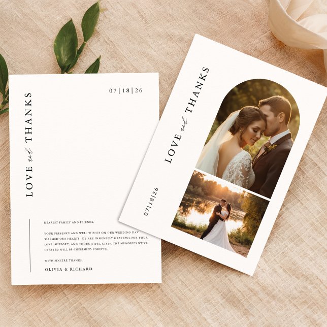 Moderne Minimalistische Hochzeit mit 2 Fotos Dankeskarte (Von Creator hochgeladen)