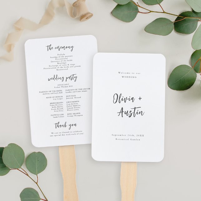 Moderne Minimalistische Hochzeit mit Chic Script Fächer (Modern Chic Script Minimalist Wedding Hand Fan)