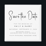 Moderne Minimalistische Hochzeit rettet das Datum Magnet<br><div class="desc">Eine einfache Moderne speichert den Datums-Magneten. Personalisieren Sie dieses minimalistisch schwarz-weiß Design,  um Ihre persönlichen Daten und Nachricht zu haben. Enthält Skriptkalligraphie Typografie und Imitate Glitzer-Hintergrund.</div>