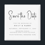 Moderne Minimalistische Hochzeit rettet das Datum Magnet<br><div class="desc">Eine einfache Moderne speichert den Datums-Magneten. Personalisieren Sie dieses minimalistisch schwarz-weiß Design,  um Ihre persönlichen Daten und Nachricht zu haben. Enthält Skriptkalligraphie Typografie und Imitate Glitzer-Hintergrund.</div>