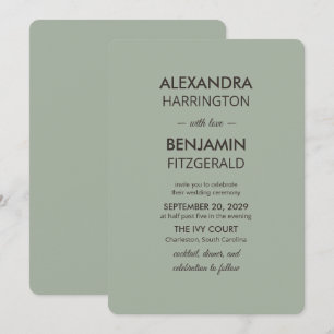 Moderne minimalistische Hochzeit Salbeigrün Zeit Einladung