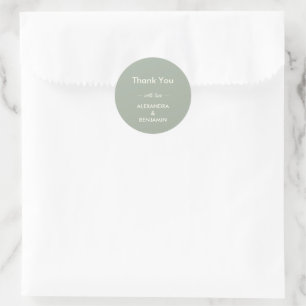 Moderne Minimalistische Hochzeit   Salbeigrün Zeit Runder Aufkleber