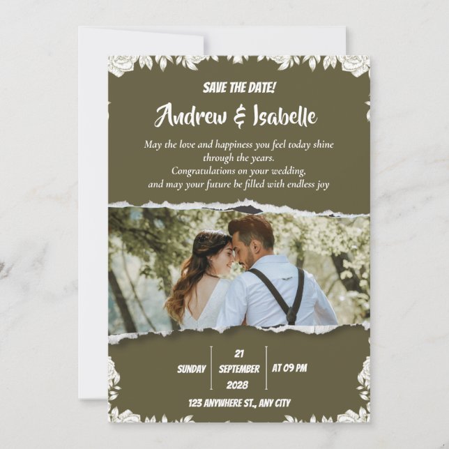 Moderne Minimalistische Hochzeit Save The Date (Vorderseite)