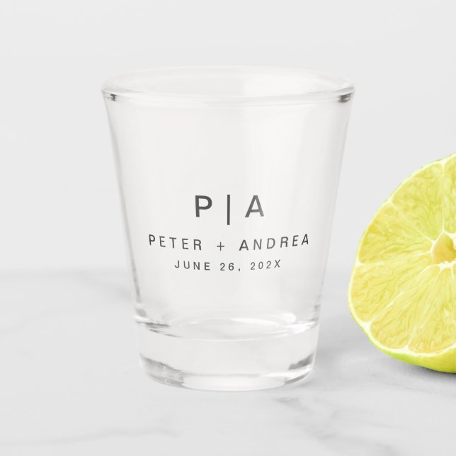 Moderne Minimalistische Hochzeit Schnapsglas (Vorderseite)