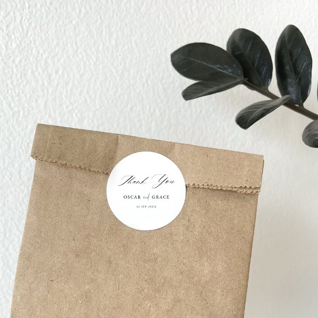 Moderne Minimalistische Hochzeit | Schwarz und Wei Runder Aufkleber (Von Creator hochgeladen)