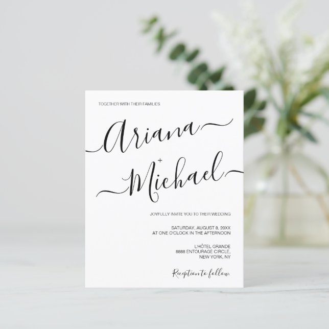Moderne Minimalistische Hochzeit Schwarz-weiß einf (Stehend Vorderseite)