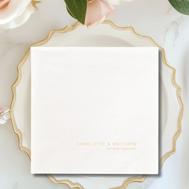 Moderne Minimalistische Hochzeit Servietten Mit Folie (Modern Monogram Names & Date Wedding Foil Napkins)