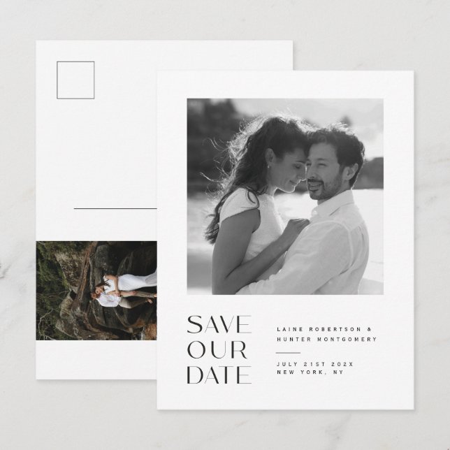 Moderne Minimalistische Hochzeit Sichern Sie das D Ankündigungspostkarte (Vorne/Hinten)