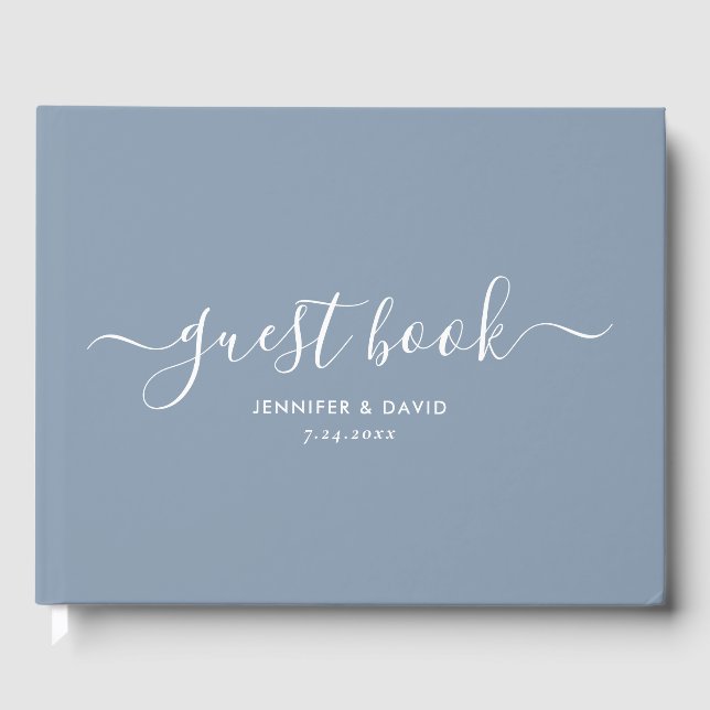 Moderne Minimalistische Hochzeit von Dusty Blue Gästebuch (Vorderseite)