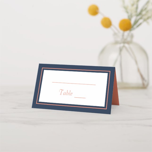 Moderne Minimalistische Hochzeit von Korallenblaue Platzkarte (Vorderseite)