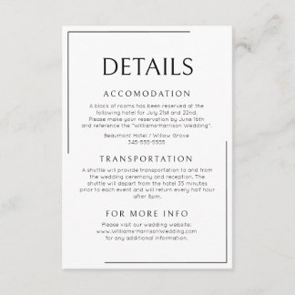 Moderne Minimalistische Hochzeitdetails Begleitkarte