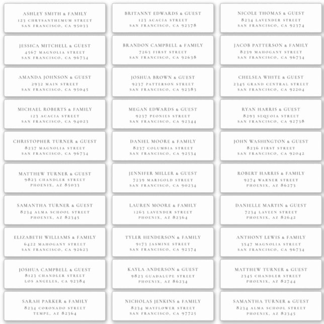 Moderne Minimalistische Hochzeitgästen-Adresse Aufkleber (Vorderseite)