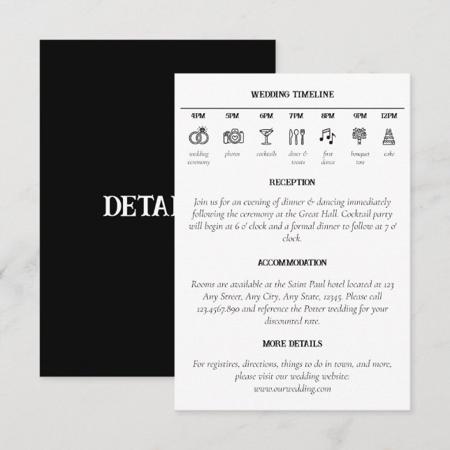 Moderne Minimalistische Hochzeitinformationen Begleitkarte (Vorne/Hinten)