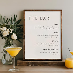 Moderne minimalistische Hochzeitsbar-Menükarte Poster