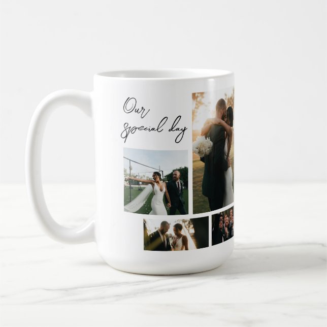 Moderne minimalistische Hochzeitscollage Kaffeetasse (Links)