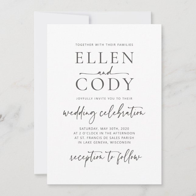 Moderne Minimalistische Hochzeitseinladung Einladung (Vorderseite)