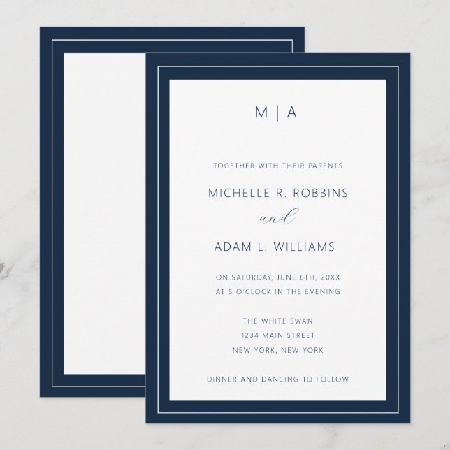 Moderne Minimalistische Hochzeitseinladung Einladung (Vorne/Hinten)