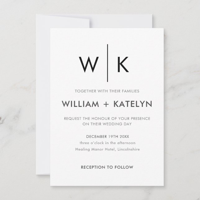 Moderne Minimalistische Hochzeitseinladungen Einladung (Vorderseite)