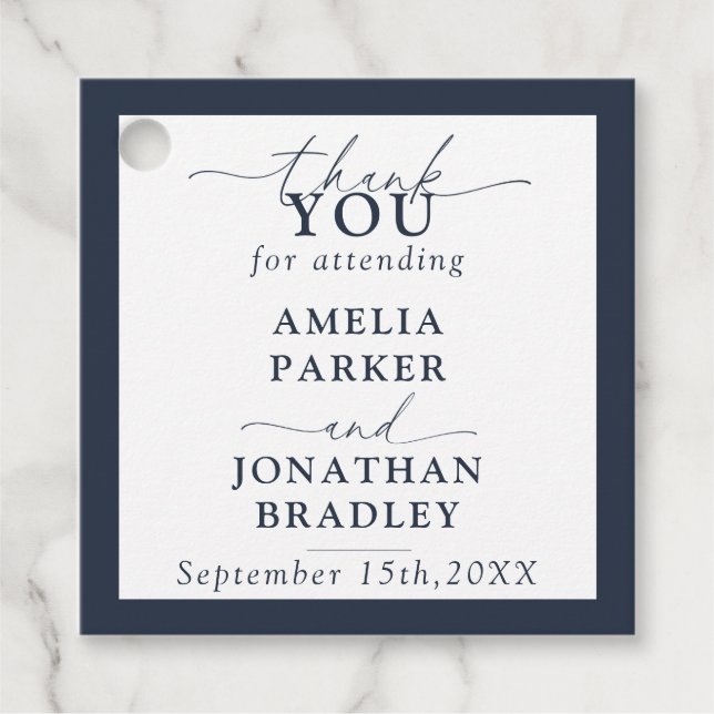 Moderne Minimalistische Hochzeitsempfehlung Geschenkanhänger (Vorderseite)