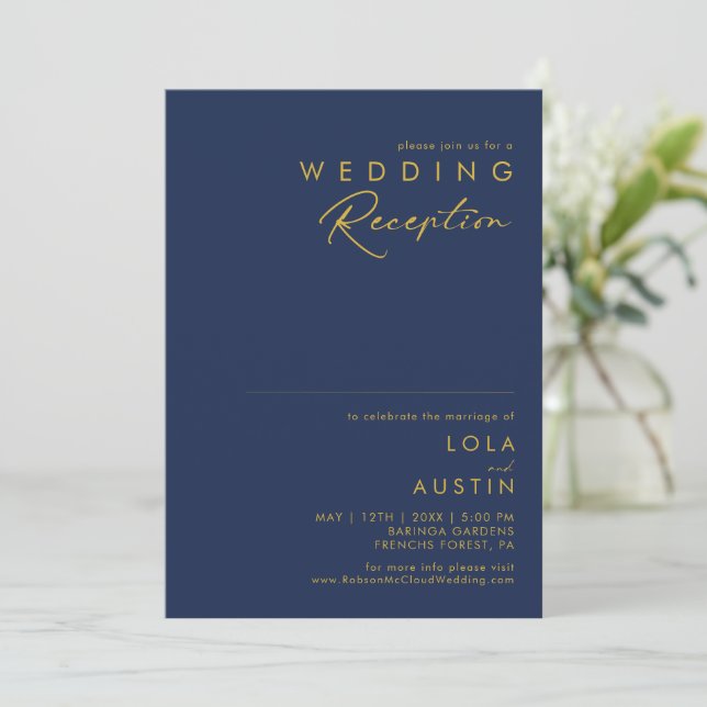 Moderne Minimalistische Hochzeitsempfehlung mit Bl Einladung (Stehend Vorderseite)