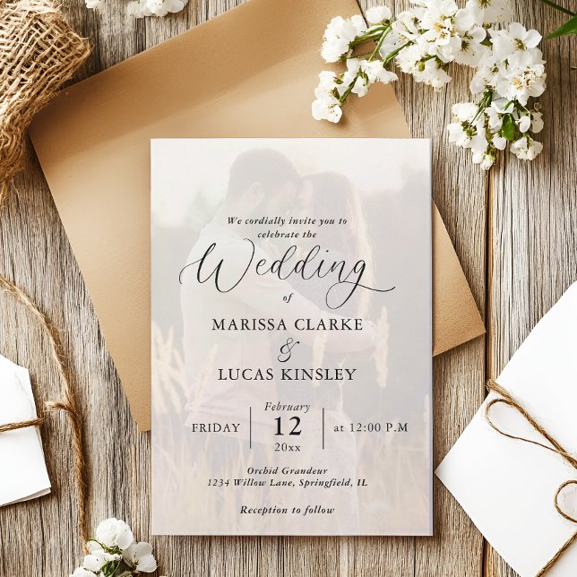 Moderne Minimalistische Hochzeitsfeier für Fotos Einladung (simple modern elegant custom photo wedding invitation)