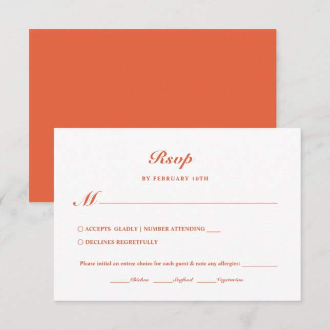 Moderne Minimalistische Hochzeitsfeier in tieforan RSVP Karte (Vorne/Hinten)