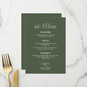 Moderne minimalistische Hochzeitsmenükarte in Wald Menükarte