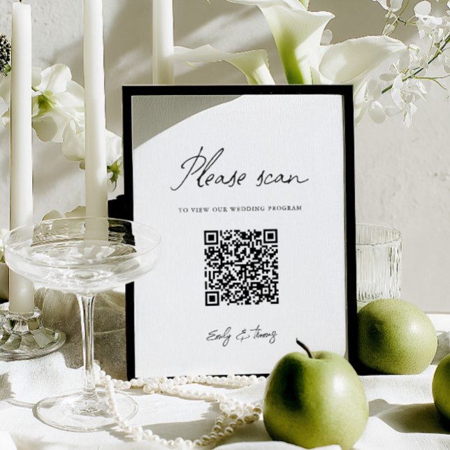 Moderne minimalistische Hochzeitsprogramm-QR-Code- (Modern Minimalist Wedding Program QR Code Sign)