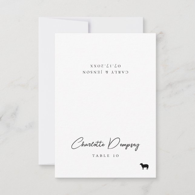 Moderne Minimalistische Hochzeitsszene Platzkarte (Vorderseite)