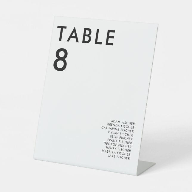 Moderne Minimalistische Hochzeitsszene Tischnummer Sockelschild (Vorderseite)