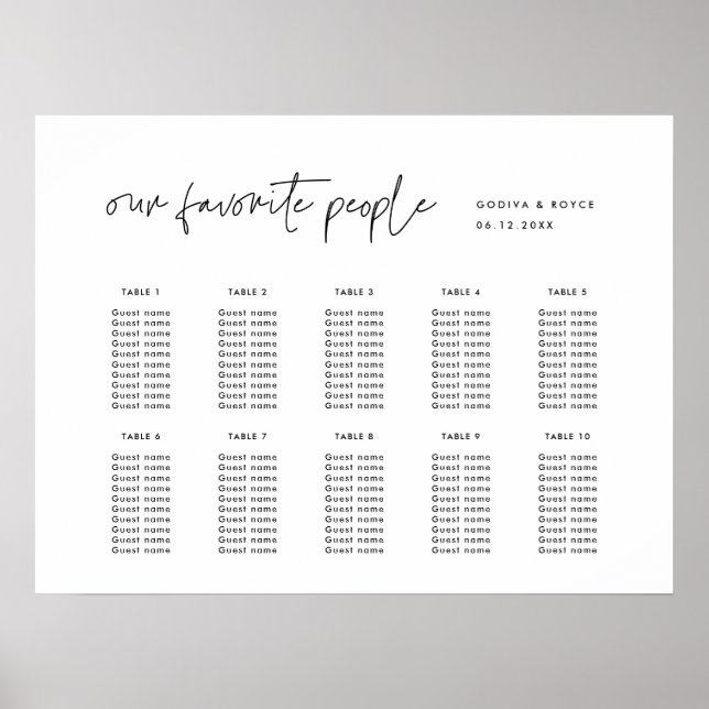 Moderne Minimalistische Hochzeitstabelle Poster (Vorne)