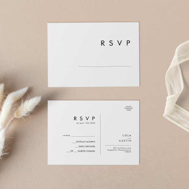 Moderne Minimalistische Hochzeitstichtour-RSVP-Pos Postkarte (Von Creator hochgeladen)