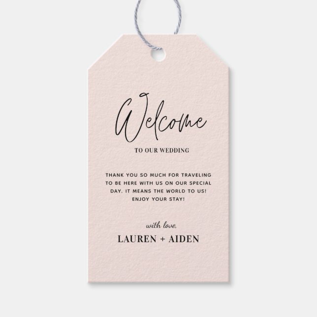 Moderne Minimalistische Hochzeitstipps Begrüßungsg Geschenkanhänger (Vorderseite)