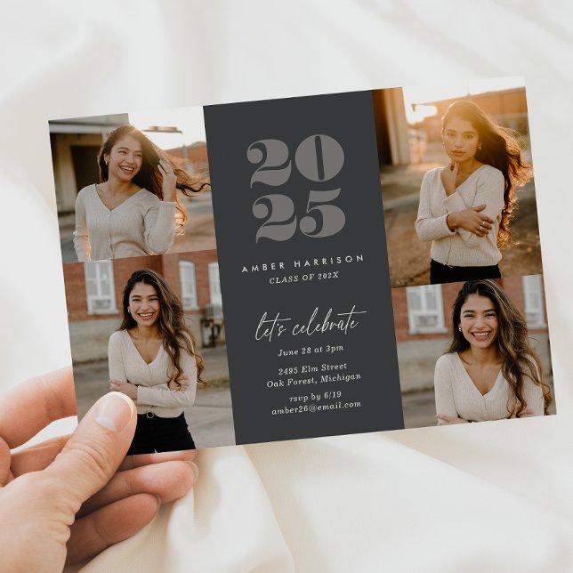 Moderne Minimalistische Höhenneuheit Grad | Kohle- Einladung (Modern Minimalist Soaring Grad | Charcoal Photo Invitation)