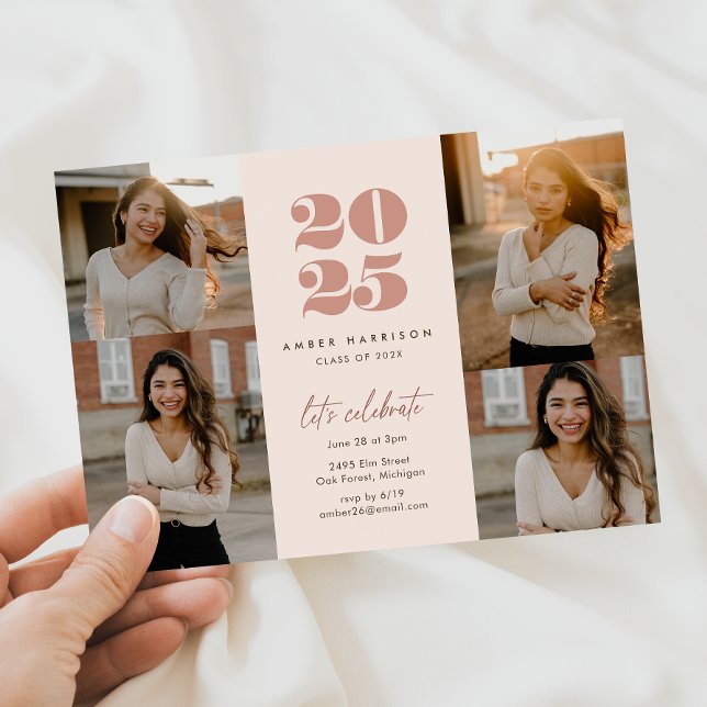 Moderne Minimalistische Höhenneuheit Grad | Rosa F Einladung (Modern Minimalist Soaring Grad | Blush Pink Photo Invitation)